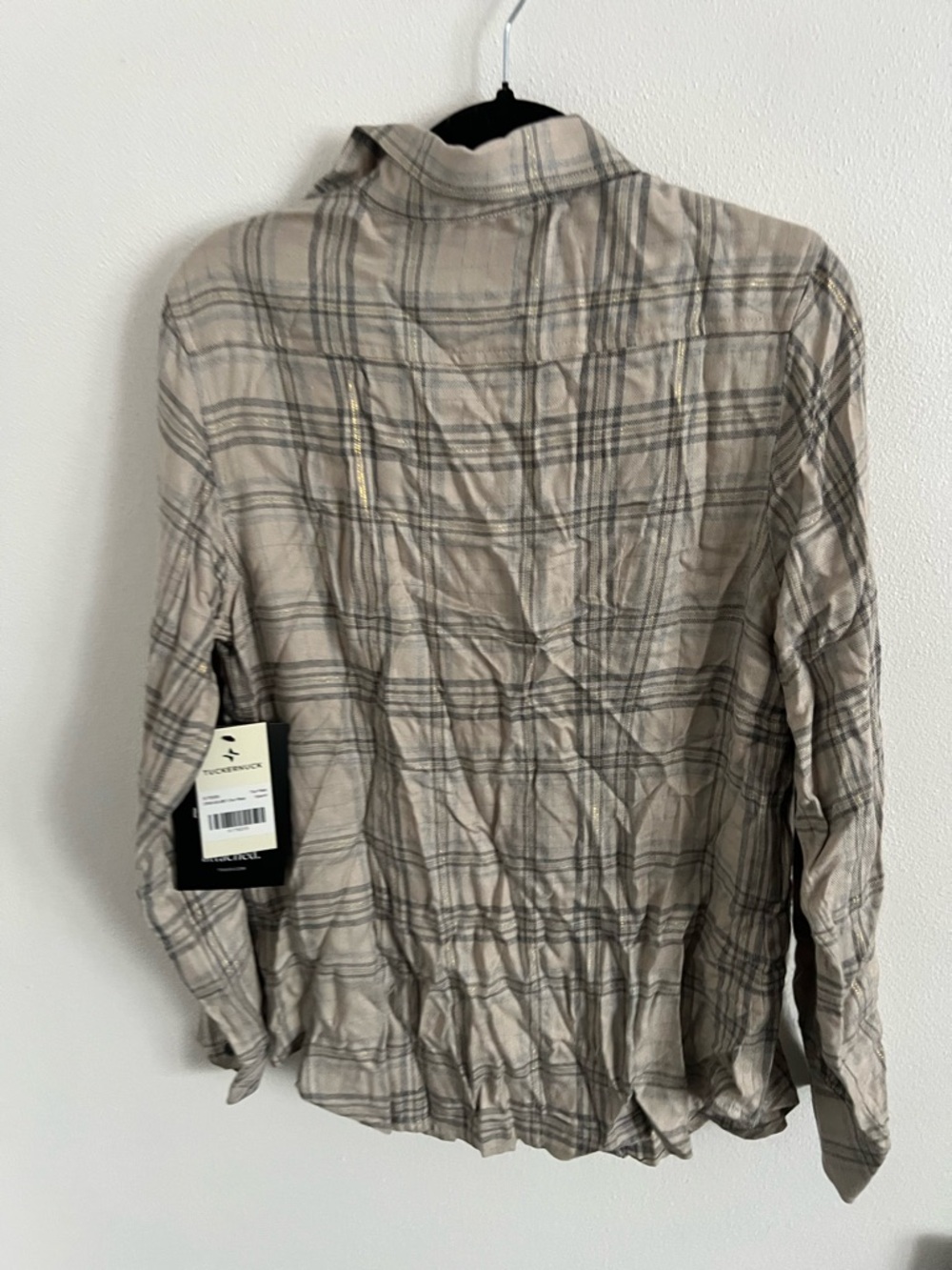 Tuckernuck Beige Plaid Ruffle Button-Down Shirt, size S and M - Picture 8 of 8